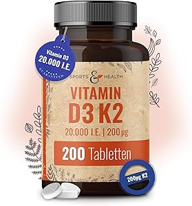 CDF Sports & Health Solutions Vitamin D3 K2 Depot 20000 IE + 200µg MK7 – 200 Tabletten Test & Bewertung
