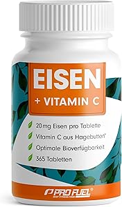 ProFuel Eisentabletten Eisenbisglycinat 20 mg + Vitamin C 365 Stück Test & Bewertung