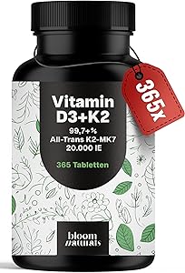Bloom Naturals Vitamin D3 K2 20000 IE 365 Tabletten Test & Bewertung