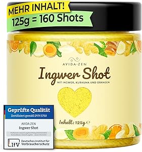 AVIDA ZEN Ingwer Kurkuma Shot Pulver 125g Test & Bewertung