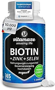 Vitamaze Biotin 10.000 mcg + Selen + Zink, 365 Tabletten Test & Bewertung