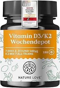 Nature Love Vitamin D3 K2 Wochendepot 180 Tabletten Test & Bewertung