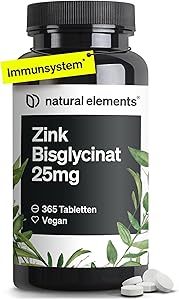 natural elements Zink 25 mg Zinkbisglycinat 365 Tabletten Test & Bewertung