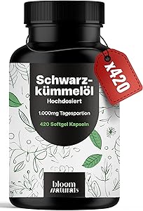 Bloom Naturals Schwarzkümmelöl Kapseln 420 Softgel 1.000 mg Test & Bewertung